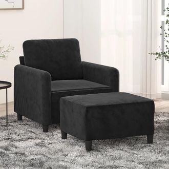 vidaXL Sill&oacute;n Con Taburete Terciopelo Negro 60 Cm Vidaxl