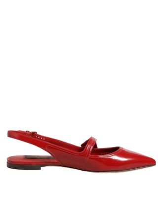 Dolce & Gabbana Red Leather Slingback Flats Sandals Womens Shoes