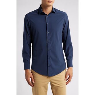 Mizzen+Main Leeward Solid Blue Button-Up Shirt in Navy Solid at Nordstrom, Size Xx-Large