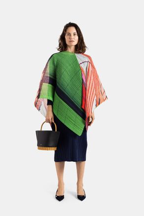Pleats Please Issey Miyake Womens Stole City Collage Madame-T Red-Green Top