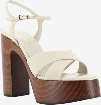 Saint Laurent Plateausandalen aus Canvas mit Absatz Bianca 85