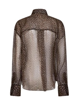 Brunello Cucinelli Womens Shirt Silk Organza With Neck Tie - Chocolate Brown Lyocell