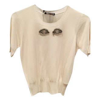 Rochas embellished-eyes short-sleeved knit top Size 40