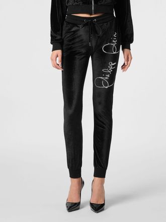 Philipp Plein Velvet Track Trousers with Rhinestone Logo