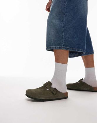 Birkenstock Boston - Zoccoli in camoscio color kaki timo-Verde