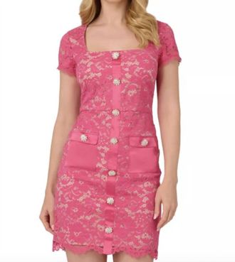 Adrianna Papell Corded Lace Short Dress In Petunia