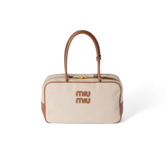 Miu Miu Beau Canvas And Leather Bag, Woman, Beige/brandy