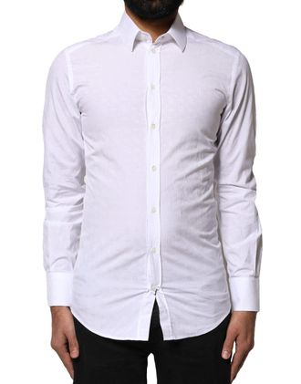Dolce & Gabbana White GOLD Cotton Long Sleeves Dress Mens Shirt
