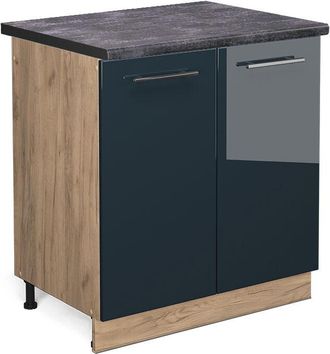 Vicco Armario Bajo Para Fregadero Fame-line, Azul Oscuro Alto Brillo, 80 Cm, Et Antracita Vicco