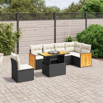 vidaXL Vidaxl - Set De Comedor De Jard&iacute;n 7 Pzas Y Cojines Rat&aacute;n Sint&eacute;tico Negro