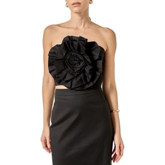 English Factory 3D Floral Crop Top in Black at Nordstrom, Size X-Small