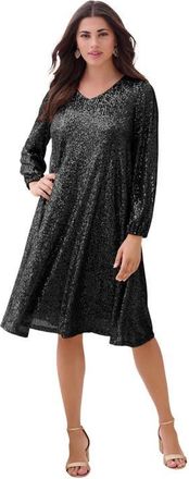 Roaman's Sequin Swing Dress in Black at Nordstrom, Size 28