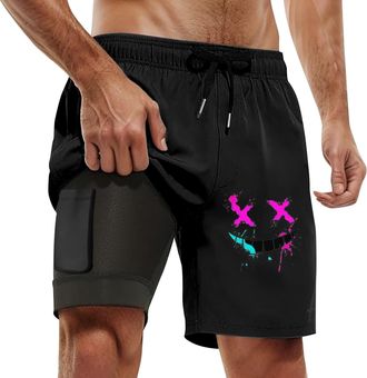 Generic Mens Shorts Men Swim Trunks with Compresssion Liner Inseam Board Shorts Bathing Suit with Pockets (Black, XXXL)