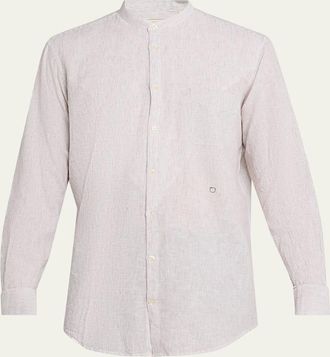 Massimo Alba Mens Noto2 Linen Hairline Stripe Band-Collar Sport Shirt