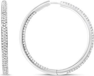 House of Brilliance 18K White Gold 2.00 Cttw Round-Cut Diamond Inner-Outer Hoop Earrings at Nordstrom