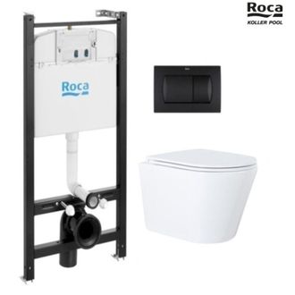 Roca Bastidor Roca Active Con Cisterna Empotrada Y Pulsador Negro Mate Y Wc Susp. Orion Blanco Tapa Fina 51,5 Cm Vortex Kp