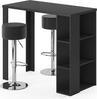 Vicco Tavolo bar con sgabelli Noel, Nero, 120 x 60 cm con 2 sgabelli da bar Vicco