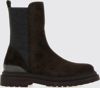 Brunello Cucinelli Stivaletti Chelsea bicolore in pelle con suola carrarmato