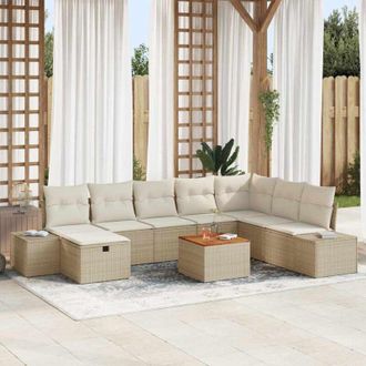 vidaXL Vidaxl - Conjunto De Sof&aacute; De Jard&iacute;n Con Coj&iacute;n 9 Pcs Beige Polirat&aacute;n