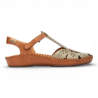 Pikolinos Pikolinos Womens Tan Green Leather Cushioned Wedge Sandal Shoes - P-Vallarta