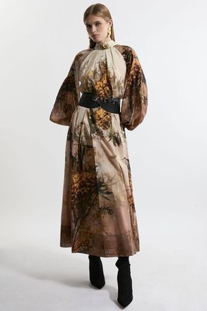 Karen Millen Womens Lydia Silk Cotton Border Print Belted Maxi Dress - Pink - Size 6 UK