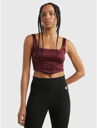 Tommy Hilfiger Womens Cropped Corset Top - Purple - XL