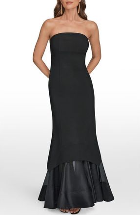 DKNY Strapless Scuba Knit & Organza Mermaid Gown in Black/Black at Nordstrom, Size 10