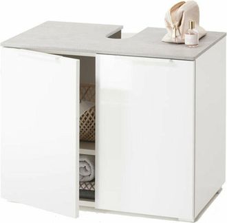 Composad Sotto lavello da bagno bianco lucido e cemento h 58 cm con 2 ante in legno