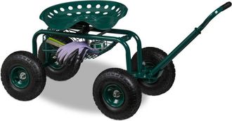 Relaxdays Relaxdays - Asiento De Jard&iacute;n Con Ruedas Neum&aacute;ticas, 150 Kg, Con Almacenamiento, Para Jardiner&iacute;a, Acero, Verde