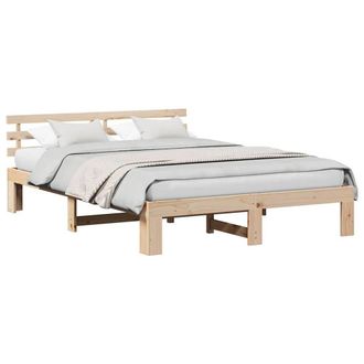 Berkfield Home Pine Wood Bed Frame Natural Solid Pine wood 140 x 200 cm in Light Beige