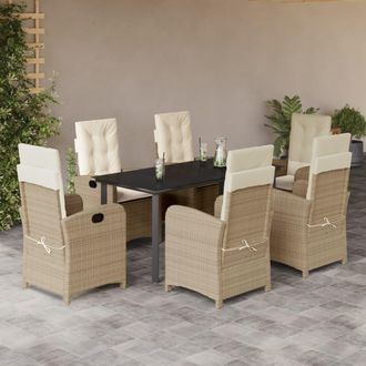 vidaXL Set Comedor De Jard&iacute;n 7 Pzas Con Cojines Rat&aacute;n Sint&eacute;tico Beige Vidaxl