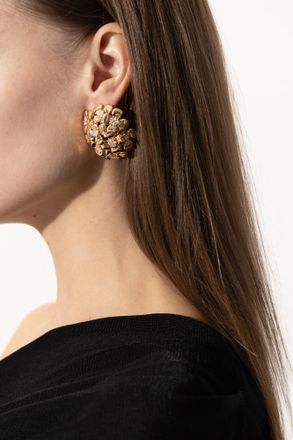 Self Portrait Earrings With Floral Motif, Womens, Gold