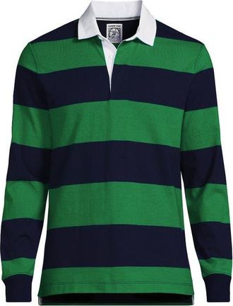 Lands End Long Sleeve Stripe Rugby Shirt in Blue Grass/radiant Navy Stripe at Nordstrom, Size Xx-Large