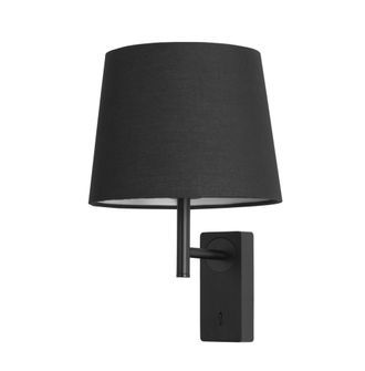 Forlight Forlight Aura - Aplique De Pared Para Dormitorio E27 Con Interruptor On/off En La Base. Color Negro Con Pantalla De Textil