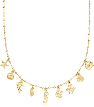 RS Pure by Ross-Simons Italian 18kt Gold Over Sterling Sea Life Charm Necklace