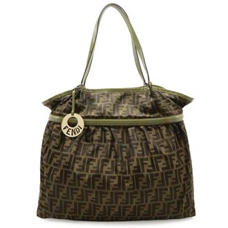 Fendi Brown Dark Brown Khaki Khaki Brown Zucca Nylon Canvas Shoulder Bag Tote Bag (Pre-Owned)
