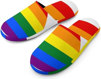 Generic LGBT Proud Flag of Japan Mens Cozy House Slippers Winter Warm Shoes with Anti-Slip Sole for Travel Indoor Outdoor