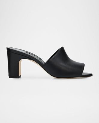 Manolo Blahnik 70mm Rapallabar Leather Mules