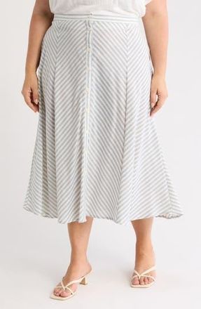 Max Studio Stripe Button Front A-Line Skirt in Blue Cream at Nordstrom Rack, Size 2X