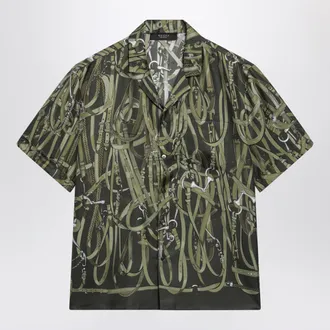 Gucci Camicia bowling verde scuro in seta