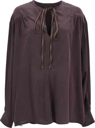 Victoria Beckham Tie-Neck Blouse in Brown Silk