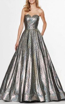 Angela & Alison Titanium Shimmer Ball Gown In Silver