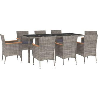 vidaXL Furniture Limited - Set Comedor Jard&iacute;n 9 Pzas Y Cojines Rat&aacute;n