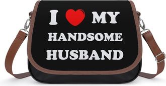 Generic I Love My Handsome Husband Crossbody Bag Womens Handbag PU Message Bags Shoulder Purse with Adjustable Strap