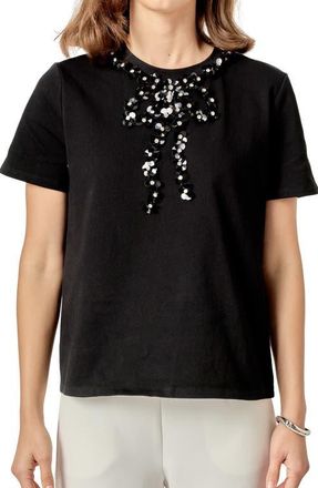 English Factory Beaded Bow Detail Top in Black at Nordstrom, Size X-Small