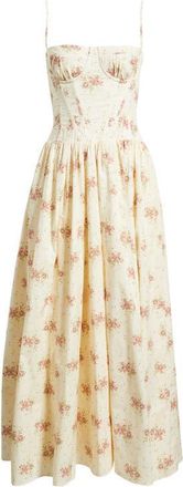 House of CB Rona Floral Stretch Cotton Maxi Cocktail Dress in Cream Rose Print at Nordstrom, Size X-Large A
