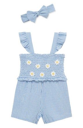 Little Me Blue Daisy Knit Romper & Headband Set at Nordstrom, Size 18M