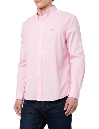 Tommy Hilfiger Mens Flex Poplin Solid Regular Fit Shirt, Pink (Classic Pink), L