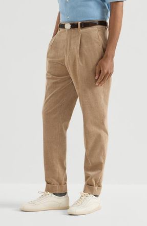 Brunello Cucinelli Comfort cotton and cashmere corduroy trousers with pleat in Camel at Nordstrom, Size 44