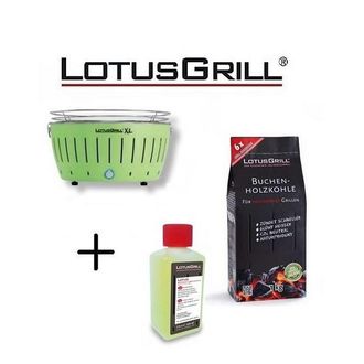 Lotus Grill Barbacoa Verde Xl Con Pilas Y Cable De Alimentaci&oacute;n Usb + 1kg De Carb&oacute;n De Haya + Gel Combustible Inodoro Para Barbacoa 200ml -parrilla Lotus